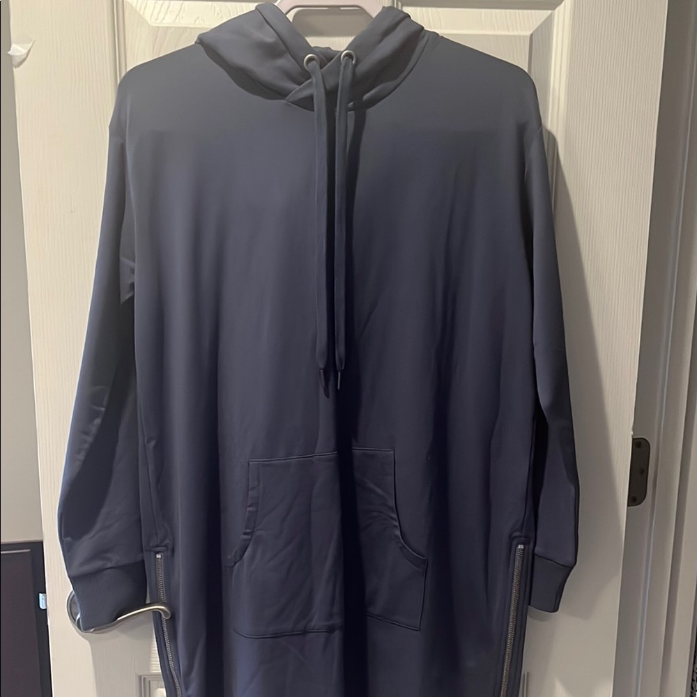 Blue-gray Hoodie Tunic with Front Pocket